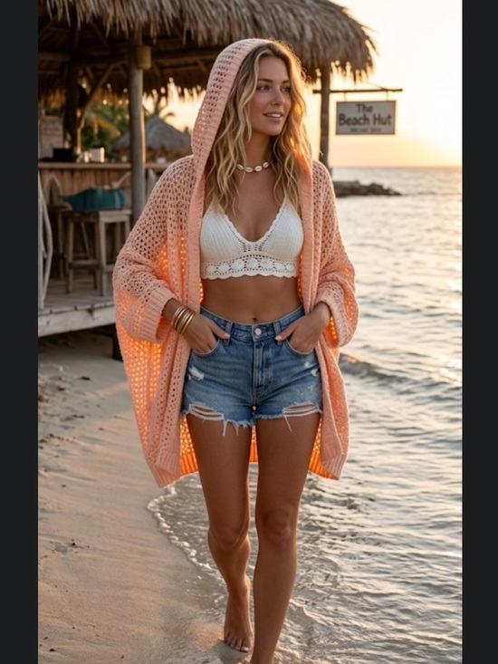Aritzia Sweaters - Aritiza Talula peachy beachy open knit hooded beach throw on size S generous fit